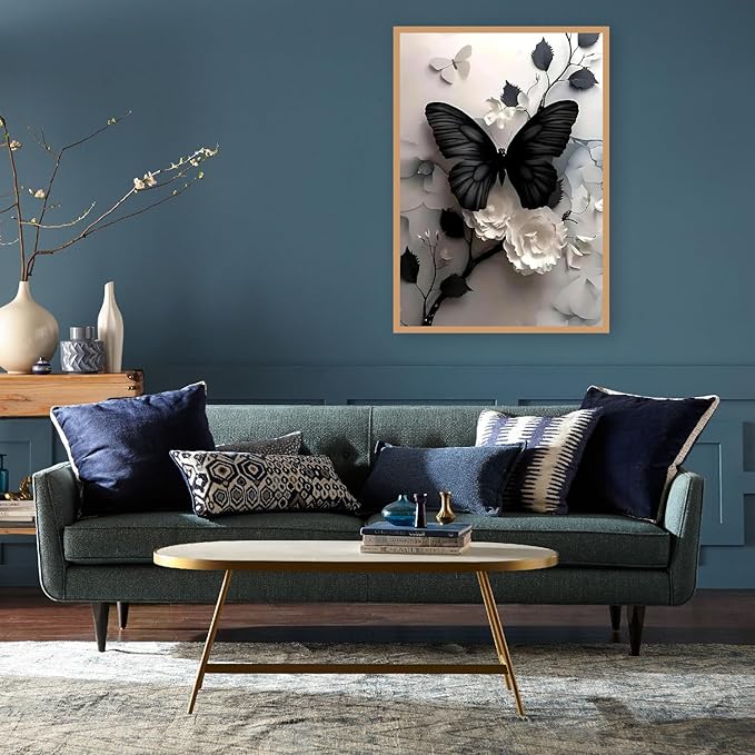 Mrnsiet Butterfly Cross Stitch Kits for Adults, Black Butterfly Stamped Cross Stitch Kits for Beginners, Needlepoint Cross-Stitch Patterns Embroidery Kits Arts and Crafts for Home Decor 12×16Inch