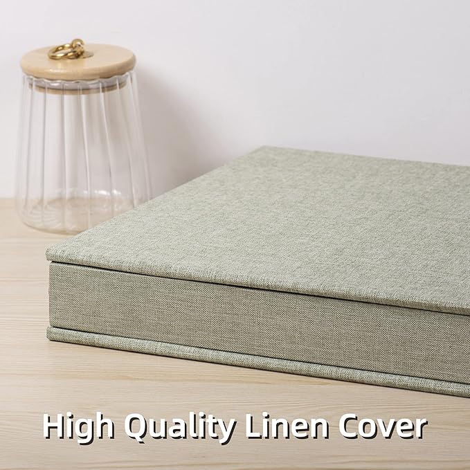 Large Photo Album Self Adhesive 4x6 5x7 3x5 8.5x11 Scrapbook Magnetic Album DIY Scrap Book Length 13 x Width 12.8 (Inches) 120 Sticky Pages Linen Cover DIY Photo Album (Grass Green)