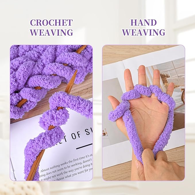 8 Packs Jumbo Chenille Chunky Yarn for Crocheting Knitting, Handcrafts & Blanket Yarn (Purple, 8 Pack)