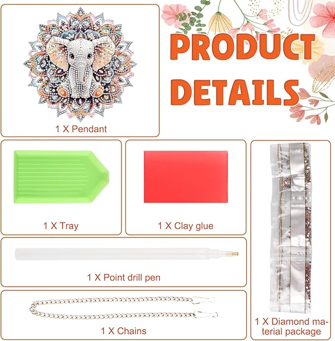 DOMROM Elephant Diamond Art Hanging Kits for Adults Beginners, Special Shaped Crystal Diamond Painting Elephant Pendant, DIY Diamond Art Suncatchers Animal for Home Garden Wall Decor Gift