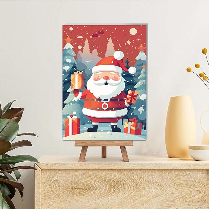 Reofrey Framed Paint by Numbers Kit for Adults & Beginner - 8x12 Inch Canvas Christmas Paint by Numbers - Santa Claus Educational & Creative Art Set for Beginners - Perfect for Home Wall Decoration