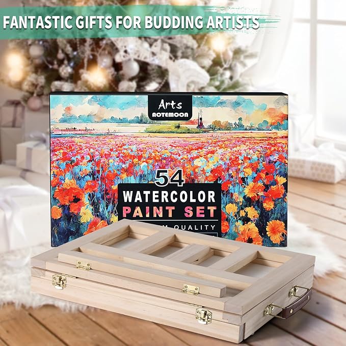 54 Pieces Watercolor Paint Set with Tabletop Easel, Complete Starter Painting Art Supplies with Watercolor Paints, Canvases, Sketch Pads, Brushes and Palette for Beginners Young Artists and Adults