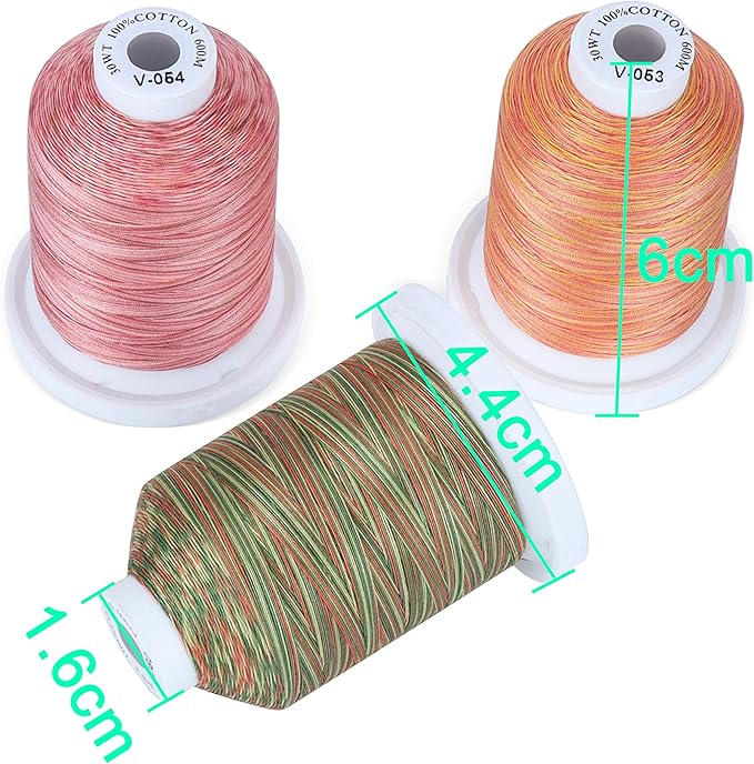 New brothread - 18 Options - Multi-Purpose 100% Mercerized Cotton Threads 50S/3 600M(660Y) Each Spool for Quilting, Serger, Sewing and Embroidery - 16 Variegated Colors