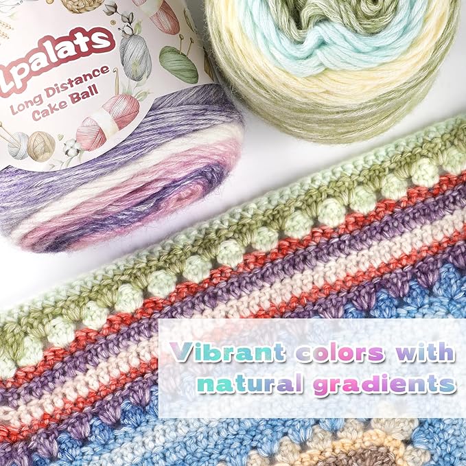 Ombre Yarn for Crocheting - 4x100g Soft 60% Cotton 40% Acrylic Yarn - 962 Yds Gradient Cake Yarns for Knitting Shawls Blankets Sweater with 2 Crochet Hooks (4, Deep Purple Gradient)