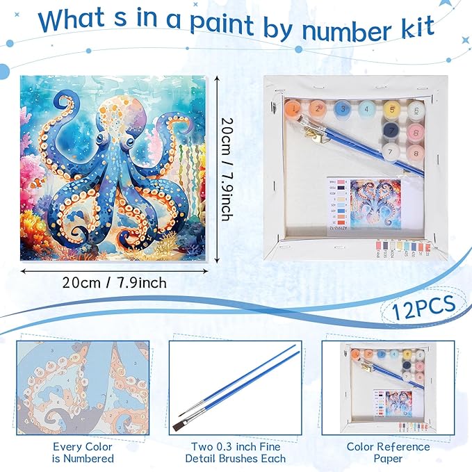 Nezyo 12 Sets Paint by Numbers Kit with Frame for Adult Beginners, Paint by Number DIY Acrylic Painting Canvas for Painting Party, Classroom Activity Birthday Gift, 8 x 8 Inch
