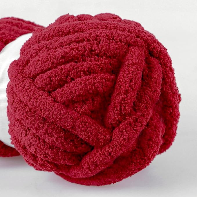 Wine Red Chunky Chenille Yarn for Crocheting Bulky Thick Fluffy Yarn for Knitting,Super Bulky Hand Blanket, Soft Plush Yarn Crochet Carpet/Scarf/Cushion/ 8 Jumbo Pack(63.76oz/197.68yd