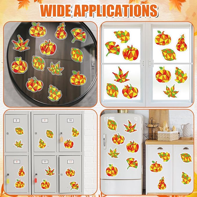Qyeahkj 30Pcs Thanksgiving Pumpkin Fall Suncatchers Craft Kit DIY Coloring Maple Leaves Art Craft Autumn Window Cling Sticker Window Ornaments Decor Gift for Activities
