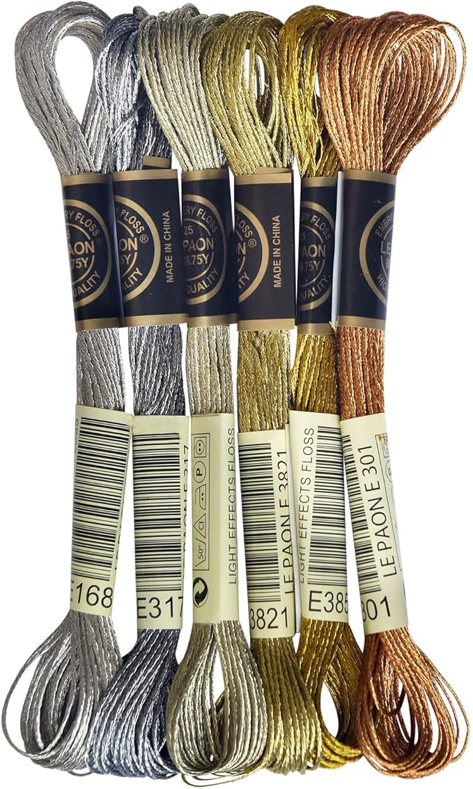 LE PAON Embroidery Floss Metallic Thread (Gold and Silver Series)