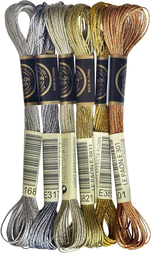 LE PAON Embroidery Floss Metallic Thread (Gold and Silver Series)