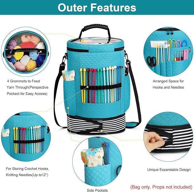 IBFUN Crochet Yarn Knitting Bag 3PCS - Expandable Yarn Storage Organizer Crocheting Bag with Accessories Cases Adjustable Strap for Hooks, Needles, Accessories, Crochet Lovers, Supplies, Beginners