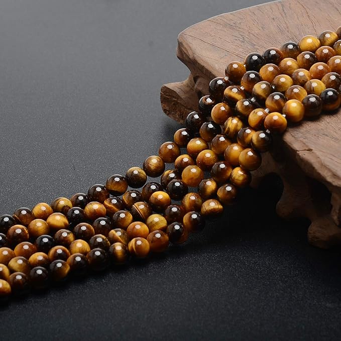LPBeads 200Pcs Polished 6mm Round Natural Yellow Tiger Eye Gemstone Loose Beads with Stretch Cord for Jewelry Making Bracelets