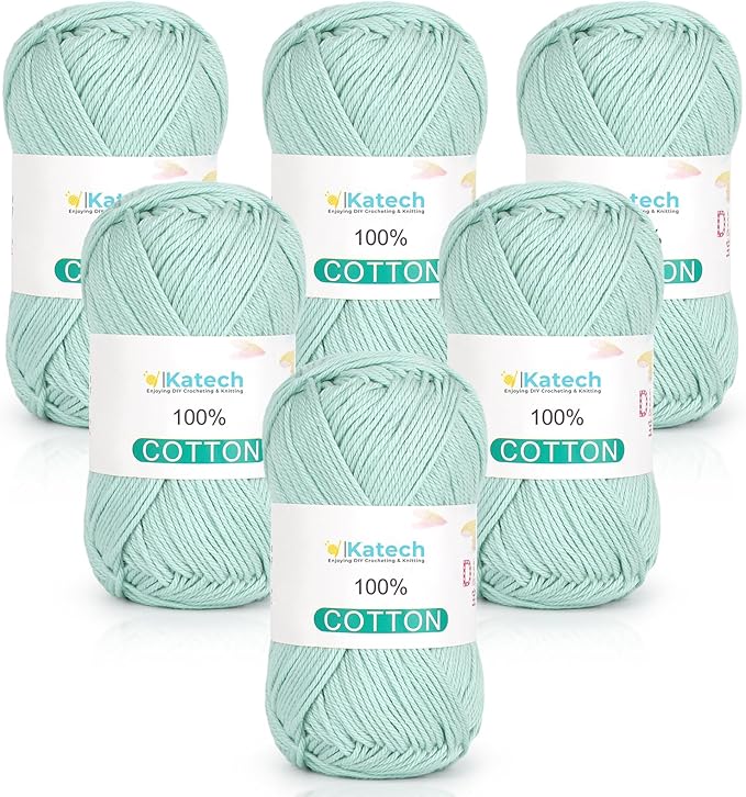 Katech Pure Cotton Yarn for Crocheting & Knitting–Soft Sport Weight CYC #2, 6 Skeins (50g Each, 300g Total), Ideal Crochet Yarn for Dishcloths, Baby Clothes, Socks, Scarves（Light Lake Blue）