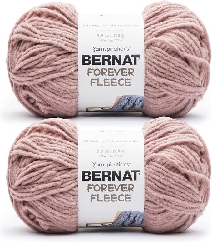 Bernat Forever Fleece Rose Hip Yarn - 2 Pack of 280g/9.9oz - Polyester - 6 Super Bulky - 194 Yards - Knitting/Crochet