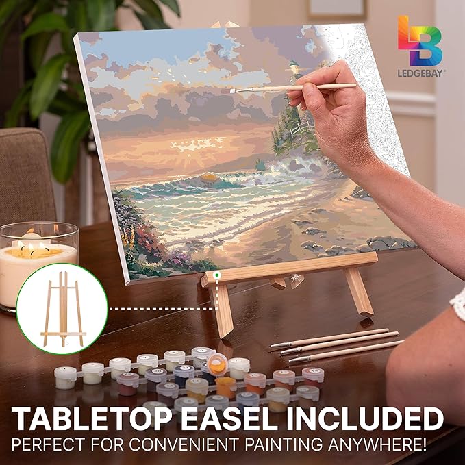 Ledgebay DIY Paint by Numbers Kit for Adults Framed Canvas: Beginner to Advanced Paint by Numbers Kit, Kits Include Acrylic Paint Set Brushes Tabletop Easel (Golden Hour 16" x 20" Framed)