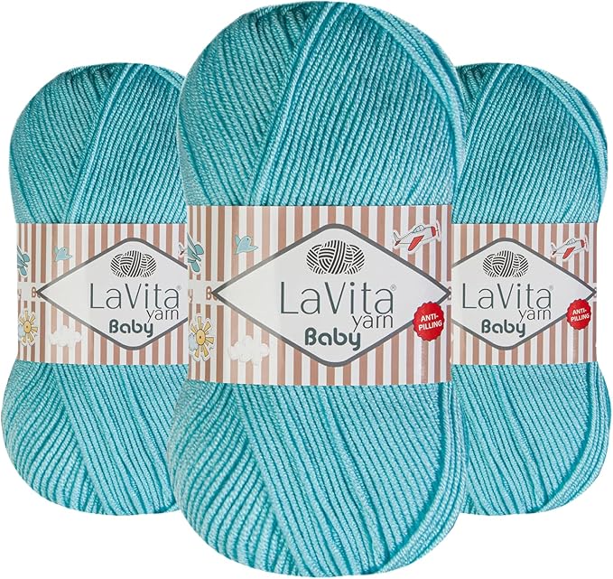 LaVita Baby Premium Anti-Pill Acrylic Yarn - 820 Yards, 3 x 3.5 oz - Warm, Airy Fiber with Silky Texture - Oeko-TEX Certified, Durable, Lightweight, Long-Lasting, Solid Pastel Colors - 3 Skeins Pack
