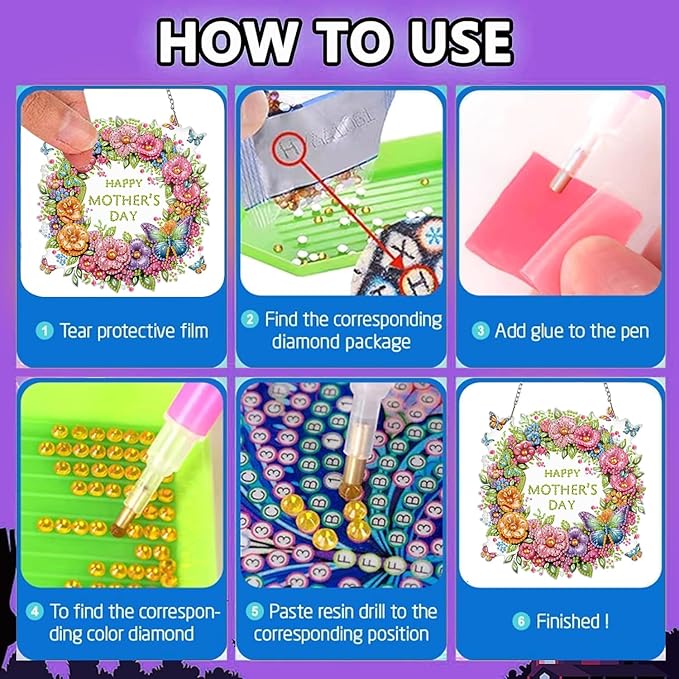 BAWKENTON Mother's Day Hanging Diamonds Art kit for Adult, DIY Diamonds Painting Art Kit, 7.44x7.68in Acrylic Diamonds Painting Board Kit Ornament, Special Crystal Diamond Hanging Ornament