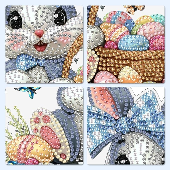 MXJSUA Easter Bunny Diamond Art Hanging Kits for Adults Beginners, Crystal Diamond Suncatchers, Special Shape Diamond Painting Pendant Window Ornament Gifts for Home Garden Door Wall Decor