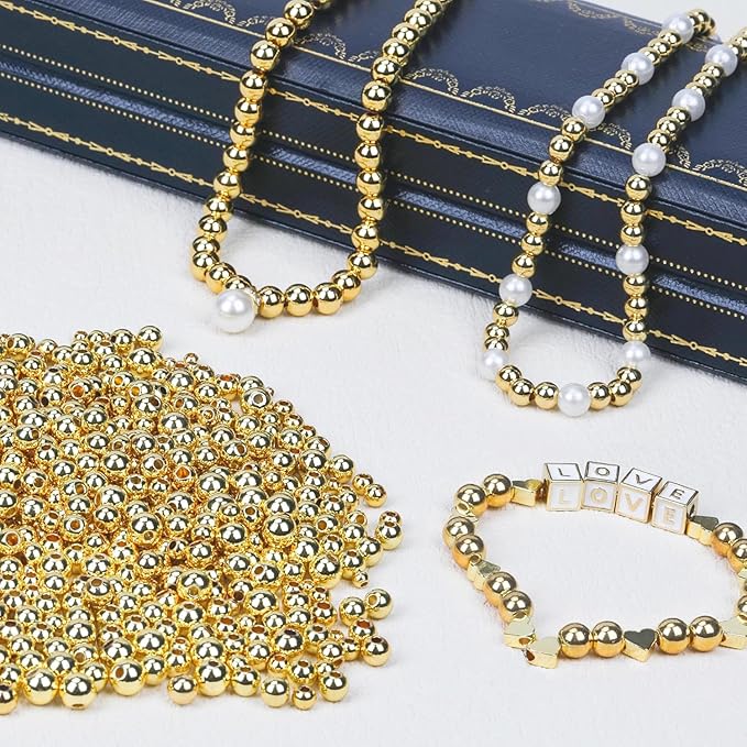 6mm Flat Round Spacer Beads, 1480pcs (280Round) - Gold, Silver, Black - Copper Coated Plastic - DIY Jewelry Making Kit