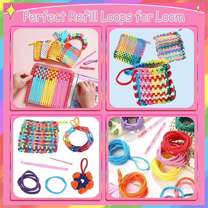 REENLIV 504 PCS Weaving Loom Loops Refill for 6-12 Inch Potholder Loom kit Toys, Elastic DIY Arts and Crafts Loops Supplies for Kids Beginners, Perfect Birthday & Christmas Gifts for 5-13 Year Girls.