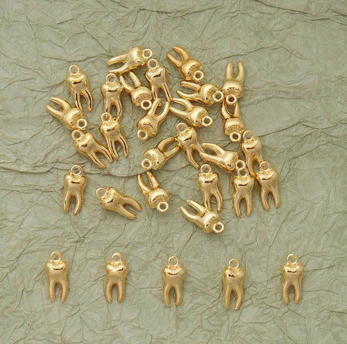 30 Pcs Teeth Charms 1.5 x 0.7 x 0.5 cm Metal Cute Small Tooth Pendants for Women DIY Jewelry Making Supplies Necklace Bracelets Findings Kit Bulk Decoration