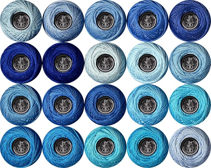 Soft 20 Colors Classic Crochet Thread 20 Pack,100% Cotton (blue-800-159)