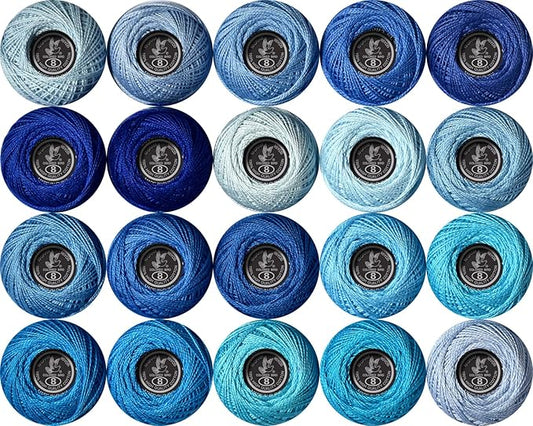Soft 20 Colors Classic Crochet Thread 20 Pack,100% Cotton (blue-800-159)