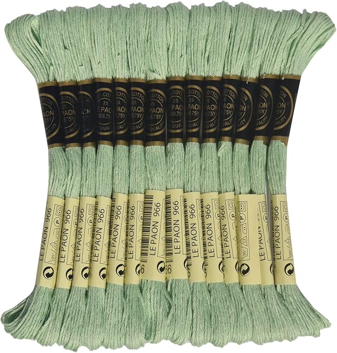 LE PAON Embroidery Floss, 14-Pack Six Strands 100% Long Staple Cotton Embroidery Thread, 8.7-Yard，Color Number：966, Medium Baby Green