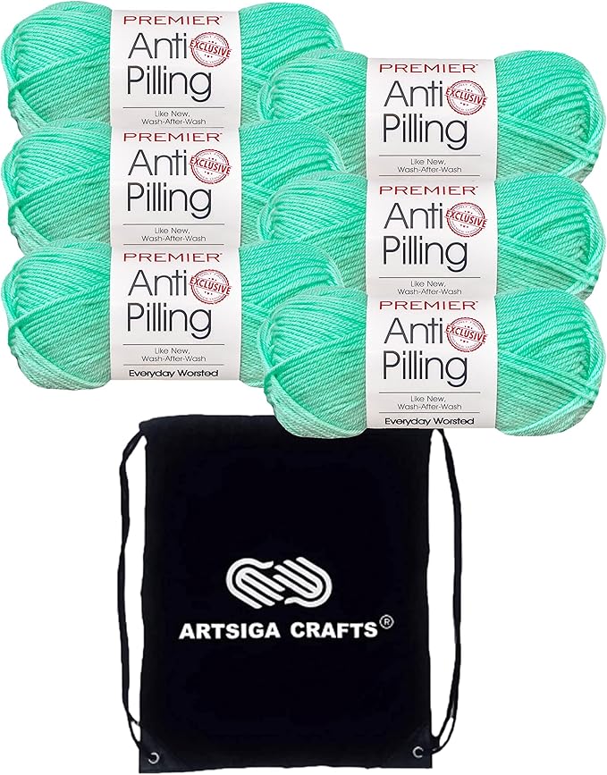 Premier Yarns Everyday Anti-Pilling Solid Glass DN100-30 (6-Skeins - Same Dye Lot) #4 Worsted Weight Acrylic Yarn for Crocheting and Knitting with Project Bag
