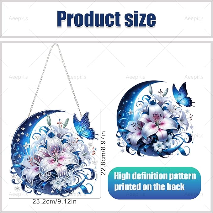 Aeepics Hanging Diamond Art Kit for Adult, DIY Diamonds Painting Pendant Ornament Kit, Acrylic Diamond Art Painting Board Kit (Butterfly)