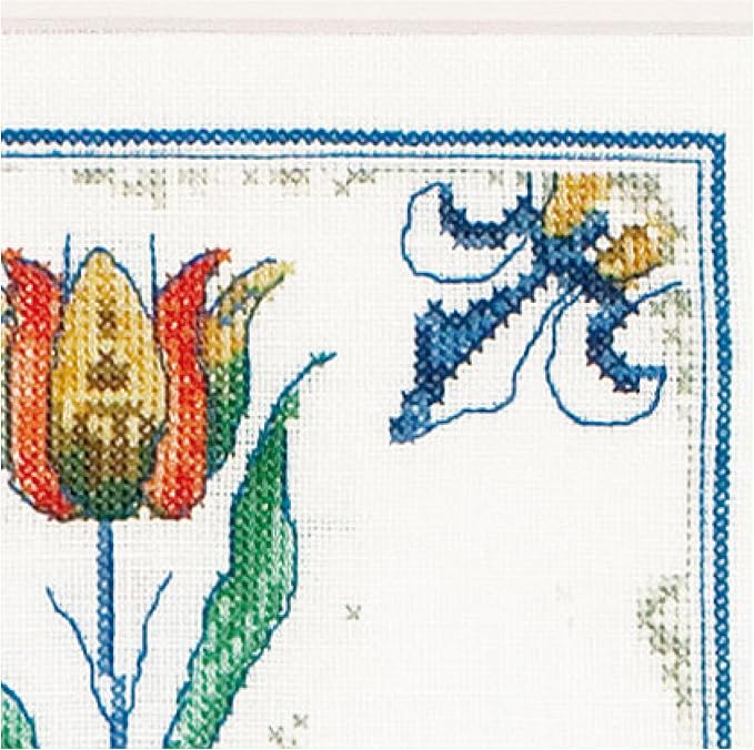 Thea Gouverneur - Counted Cross Stitch Kit - Antique Tiles Flowers - Aida - 18 Count - Embroidery Kit for Adults - DMC Embroidery Threads and Other Cross Stitch Supplies Included - 485A
