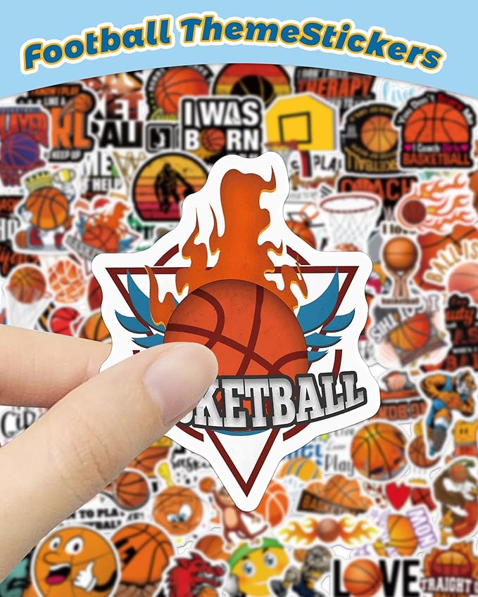 pcnearty 100 pcs sport stickers for kids, basketball water bottle stickers, vinyl waterproof laptop sticker for water bottle, bulk sticker packs for boys kids classroom prizes for elementary students