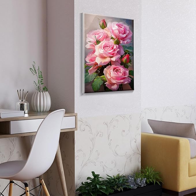 ATDMS Paint by Numbers Kit for Adults with Frame Flowers Paint by Numbers Kit with Easel DIY Adult Paint by Number Kits on Canvas Framed Floral Oil Painting Kits for Home Wall Decor 8x12 Inch