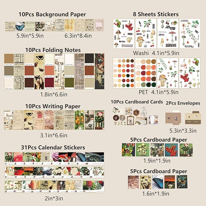 YagCu Scrapbook Kit for Beginners, Aesthetic Junk Journal Supplies, Scrapbooking and Journaling Materials, Bullet Journals Stationery, Planner DIY Arts Craft Paper, Women Adults