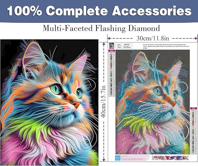 ijbnhd Cat Diamond Art Kits for Adults, Cute Cat Diamond Painting Kits for Adults Round Full Drill Crystal Craft Kits for Home Wall Decor Gifts 12X16in