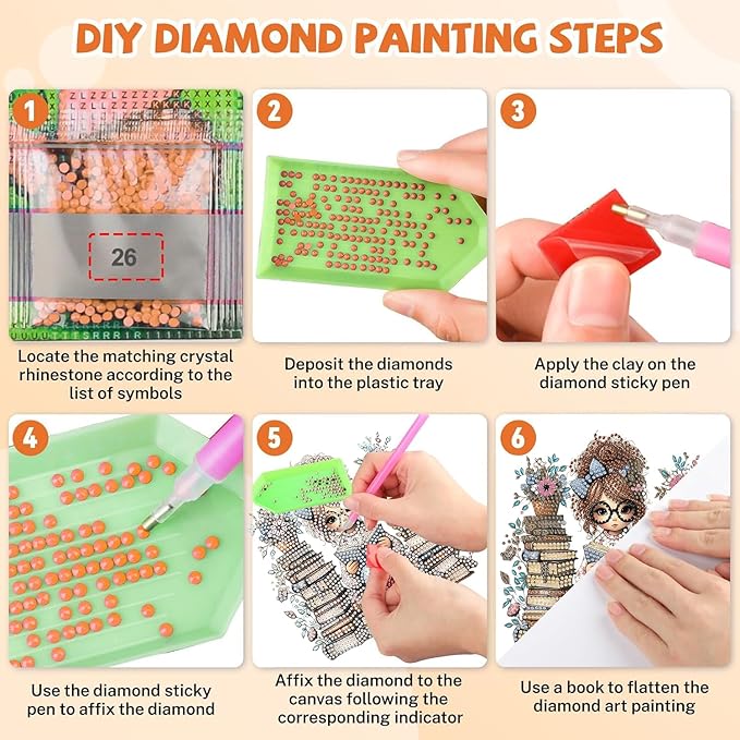 Masendp Girls' Book Diamond Painting Hanging Decoration Kit, DIY Special-Shaped Rhinestone Window Hanging Kit, Suitable for Home and Garden Wall Decoration Gifts