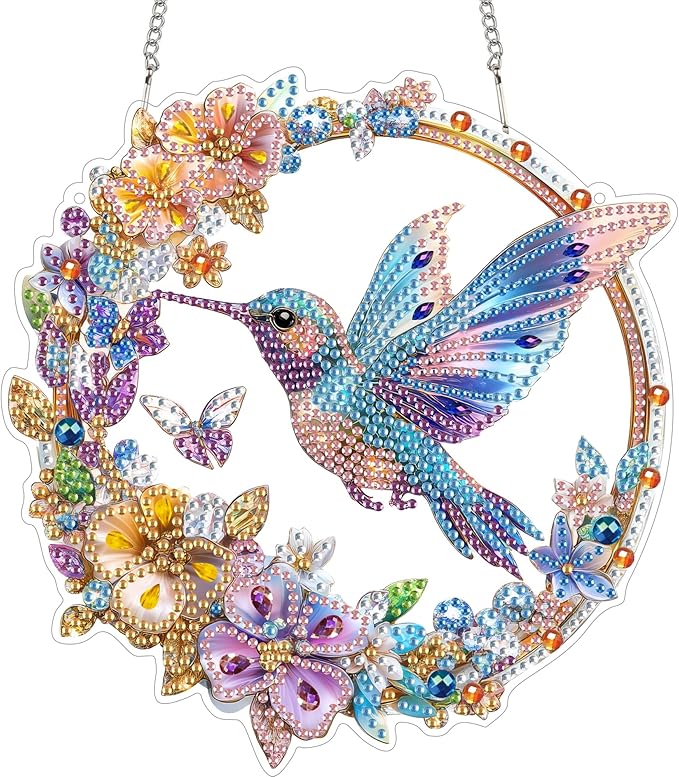 SKRYUIE Hanging Diamond Art Kits for Adults Pendant Bird, Special Shaped Crystal DIY Diamond Painting Kit, Acrylic Board Wreath Pendants Double Sided, Home Decor 7.60 x 7.33 Inch