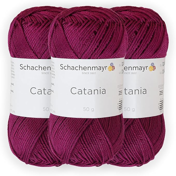 3 Skein/Pack Schachenmayr (SMC) Catania Originals Yarn, Each Ball 1.76 Oz (50gr) / 136 Yards (125 m), 100% Mercerized Cotton for Knitting and Crochet Yarn, Sport Weight, 128 - Fuchsia