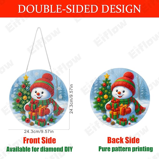 Eiflow Christmas Diamond Art Hanging Kit for Adults, DIY Diamonds Painting Door Hanger Board Kit, Special Crystal Diamond Art Painting Pendant Ornament