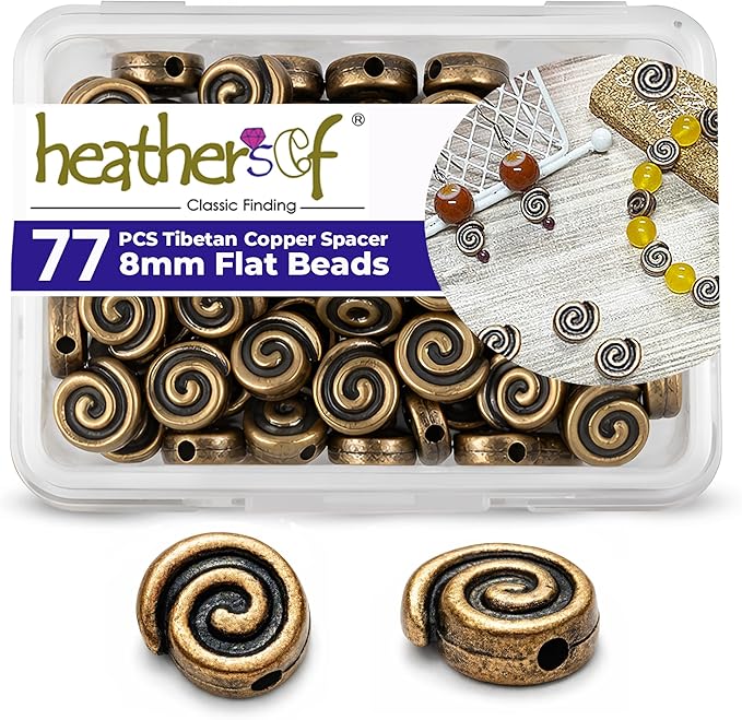 Tibetan Copper Spacer 8mm Flat Beads for Jewelry Making Supplies for Adults Small Seed Bead for Necklace Earring Bracelet Making Kit Bulk 77pcs