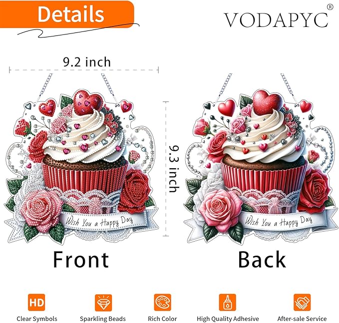VODAPYC Valentine's Day Diamond Art Hanging Kits for Adults, DIY Double Sided Special Shaped Diamonds Art Window Pendant Ornament for Home Decor(Rose Ice Cream)