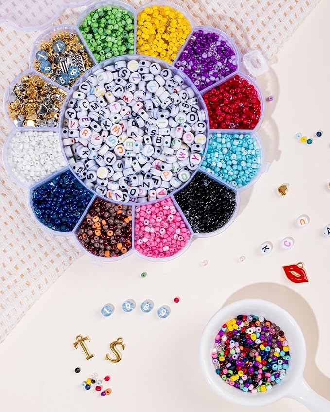 Goldwise ERAS-Inspired Friendship Bracelet Making Kit, 30 Colors 3mm Glass Seed Beads for Jewelry Making, A–Z Letter Beads with Charms & 13 Tattoo Stickers, Album Color Collection Gift Set