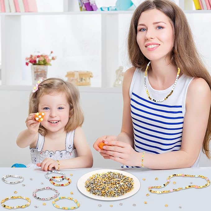 Augshy 700Pcs Silver Gold Heart Beads, Heart Spacer Beads for Bracelets Jewelry Bracelet Making Birthday Party Necklace Friendship DIY Crafts