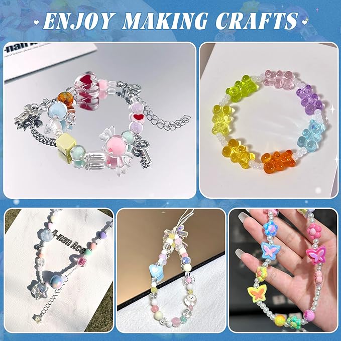 200-260pcs tinkrstuff assorted acrylic beads mixed colors cute beads for bracelet making, bow aesthetic gummybear flower butterfly kawaii charms for jewelry making diy necklace keychain phone charm