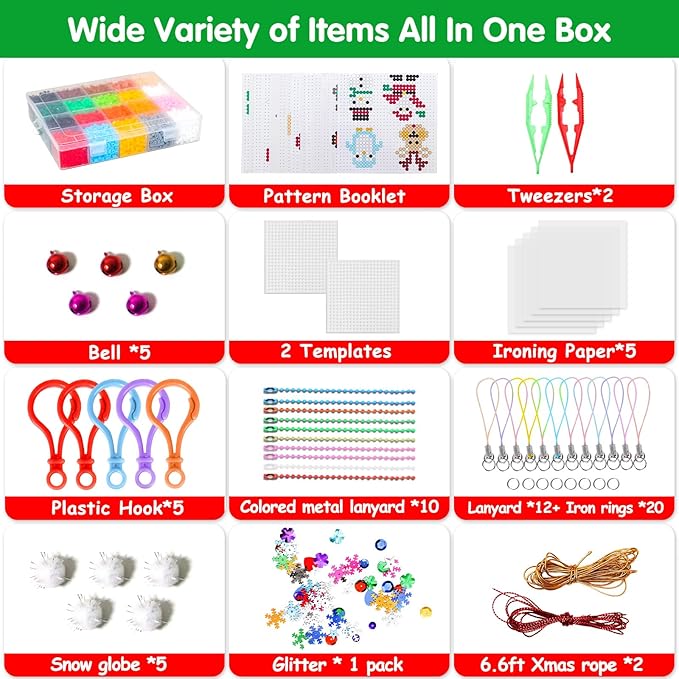 LULUETPUE Christmas Fuse Beads Kit, 7000PC 5MM Melty Beads Set, Iron Melting Bead Craft Kit with Pegboards,Ironing Paper, Arts and Crafts Set for Boys Girls Xmas Birthday