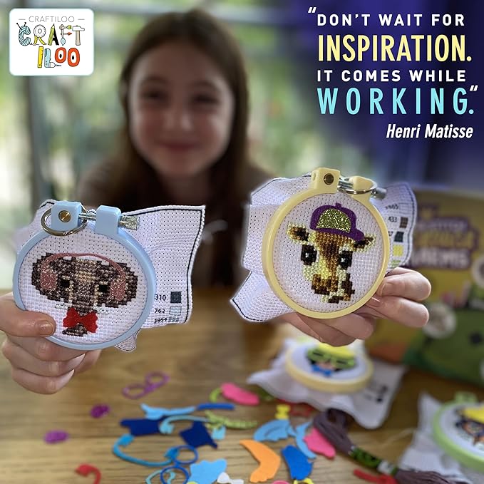 Safari Animals Cross Stitch Kits for Beginners. 5 Stamped Cross Stitch Kits for Kids.Needlepoint Kits for Beginners. Embroidery Kit for Kids. Crossstitch Kit for Beginners. Girls Cross Stitch kit
