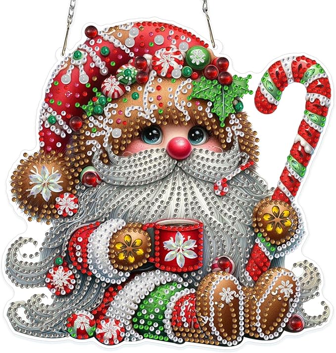MOGTAA Christmas Diamond Art Hanging Kits for Adults Kids, Christmas Gnomes Diamond Art Suncatchers, 5D Special Shape Diamond Painting Window Pendant Kit for Home Garden Wall Decor