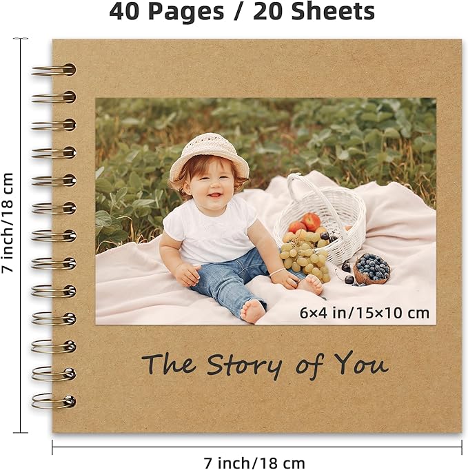 Yopih 7 x 7 Inch DIY Scrapbook Photo Album Hardcover Kraft Blank Page Acid-Free 40 Pages (20 Sheets) Memory Book for Wedding Anniversaries Family Baby Memories Small Scrapbooking Projects, Yellow