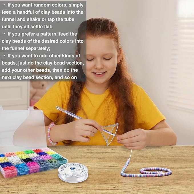 VansyLife Beading Funnel for Clay Beads, 3 PCS Clay Bead Necklace and Bracelet Making Kits, Easily Control The Color, Sequence, and Quantity of Stringing Clay Beads
