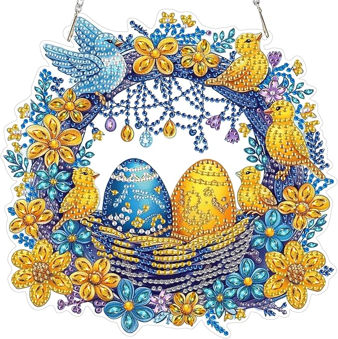 MOGTAA Easter Egg Diamond Art Hanging Kits for Adults Beginners, Flwoers Landscape Diamond Art Suncatchers, 5D Special Shape Animal Diamond Painting Window Pendant Kit for Home Garden Wall Decor