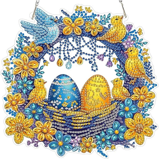 MOGTAA Easter Egg Diamond Art Hanging Kits for Adults Beginners, Flwoers Landscape Diamond Art Suncatchers, 5D Special Shape Animal Diamond Painting Window Pendant Kit for Home Garden Wall Decor